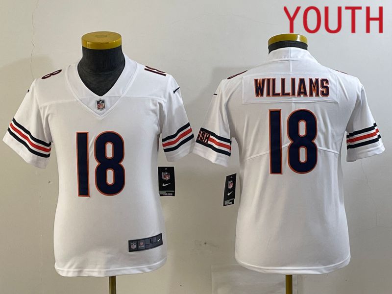 Youth Chicago Bears #18 Williams White Second generation 2024 Nike Limited NFL Jersey style 1